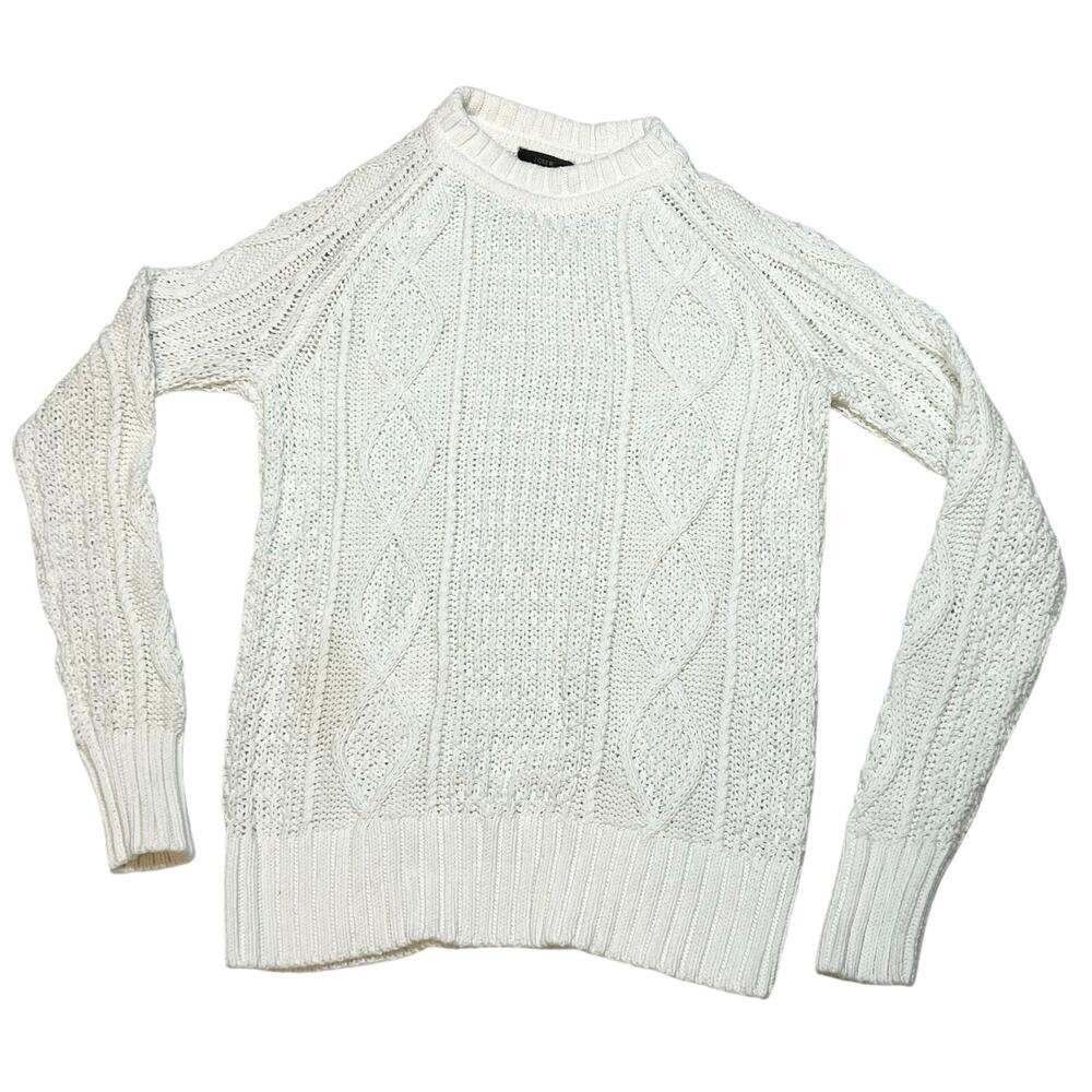 J.Crew Cable Knit Mock Neck Sweater Small S Pullover Fisherman Ivory White